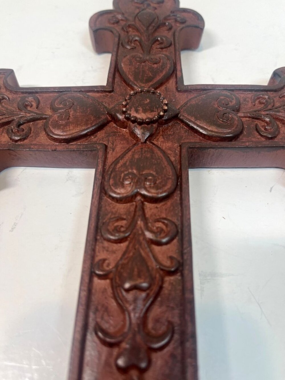 Decorative Wooden Wall Cross With Floral Carved Details - Growth Cooperate 2001